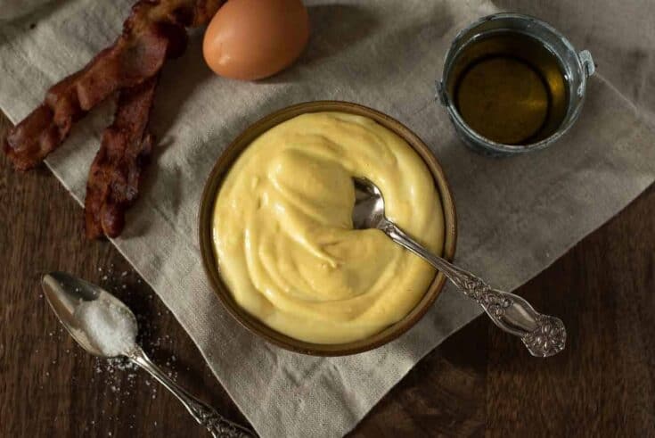 Bacon mayonnaise viewed from overhead