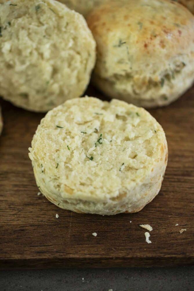 A scone cut in half