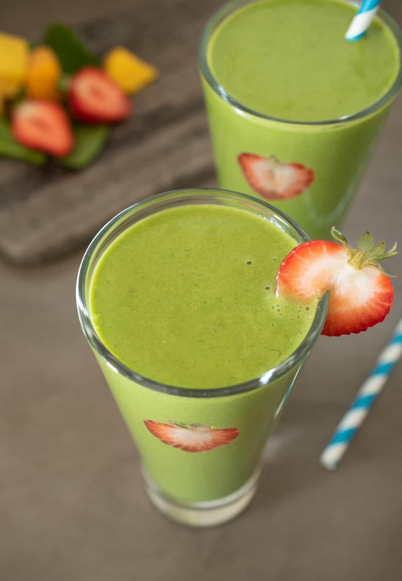 A vibrant green smoothie from above