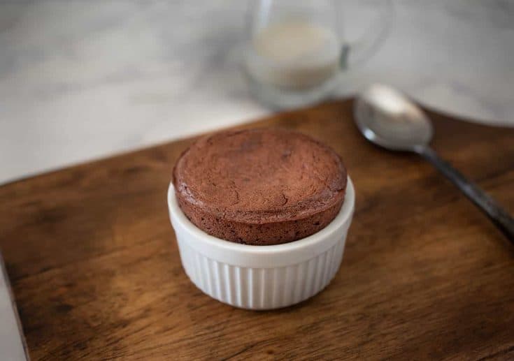 A perfect flourless gingerbread chocolate soufflé right out of the oven
