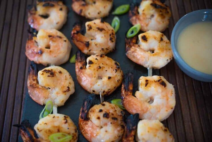 Grilled Miso Shrimp garnished with sliced spring onion