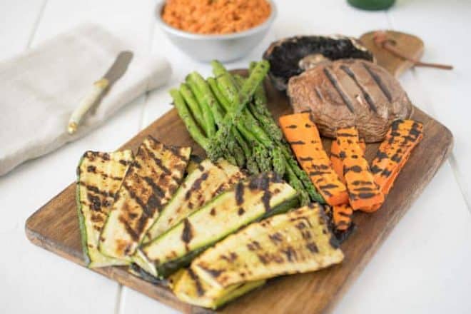 A colorful platter of grilled vegetables