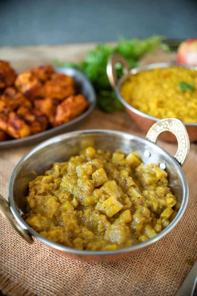 Indian apple chutney in a copper bowl