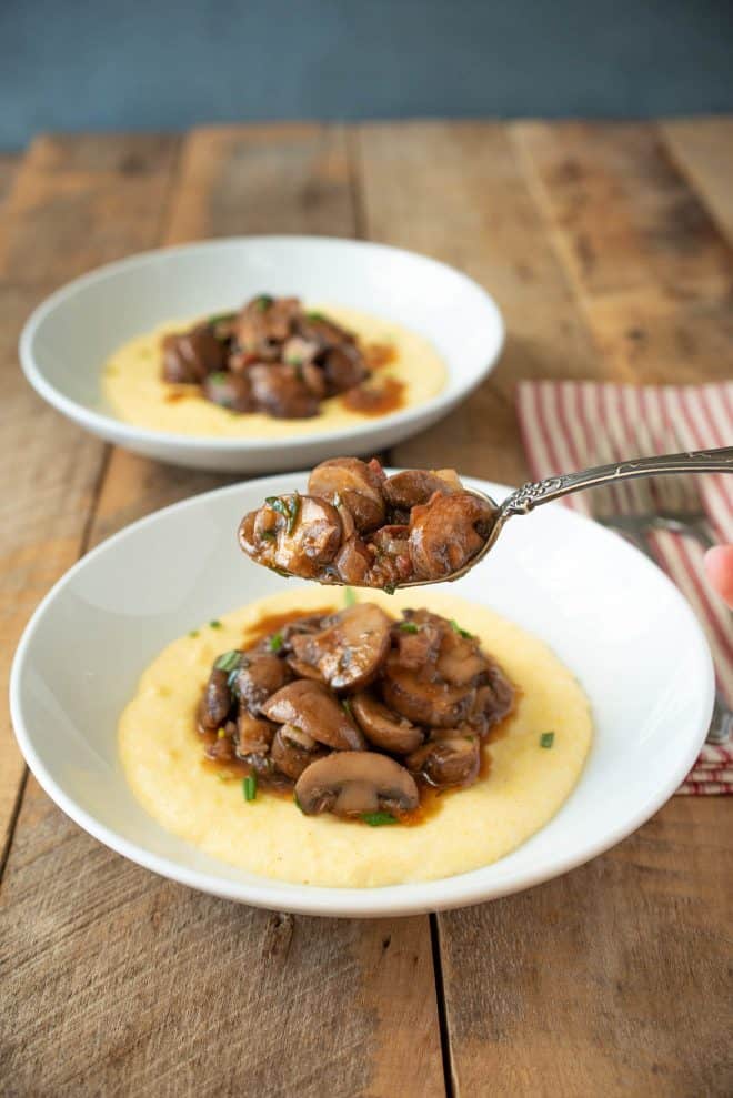A spoonful of mushroom ragu