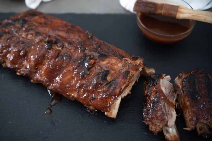 Baby back ribs glazed with a Guinness barbecue sauce