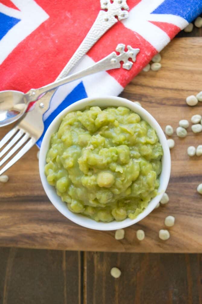 Mushy peas viewed from overhead