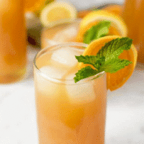A tall glass of lemonade flavored with Earl Grey tea
